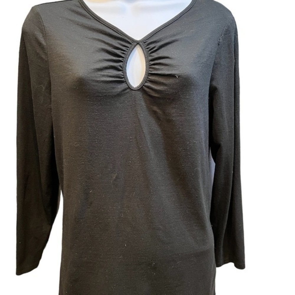🖤Vintage Ann Taylor Black Ruched Keyhole Knot Jersey Top🖤EUC🖤Size Medium